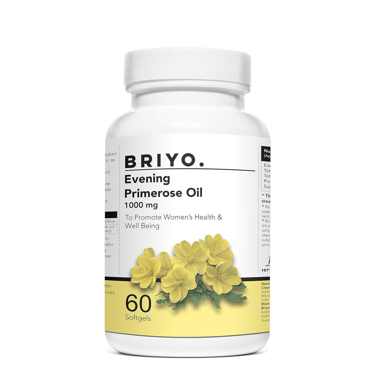 Briyosis Evening Primrose Oil For Healthy Skin Supports Hormonal Balance in Women Helpful in PMS & Menopause Natural Oil Extract 60 Liquid Filled Capsules- 1000 mg Softgel