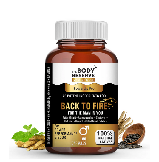 The Body Reserve Back To Fire Capsules for Men | 22 Ayurvedic Herbs For Stamina, Strength & Vitality Support with Ashwagandha & Shilajit | 60 Veg Capsules