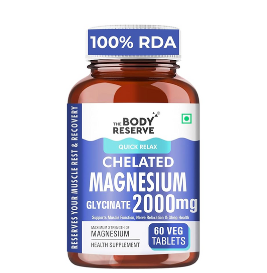 The Body Reserve Magnesium Glycinate Supplement 60 Veg Tablets, 2000mg Per Serving, High Absorption Chelated Form, helpful in Muscle & Nerve Relaxation, Better Sleep Quality for Men & Women