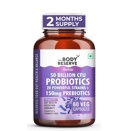 The Body Reserve Probiotics Supplement 50 Billion CFU Gut Health Supplements With Probiotics And Prebiotics Supports Digestion & Gut Cleanse-60 Capsules