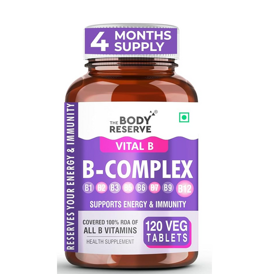 The Body Reserve Vitamin B Complex Tablets- 120 Veg Tablets 100% Rda Of Vitamin B1, B2, B3, B5, B6, B7, B9 & B12, Vitamin B Complex Supplements For Women & Men (4 Months Supply Pack)