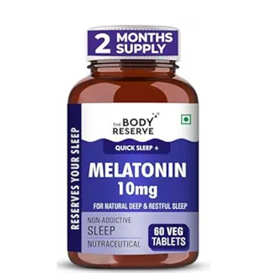 The Body Reserve Melatonin 10mg - 60 Veg Tablets for Sleep Support, Nerve Relaxation, and Stress Relief - Non-Habit Forming for Men & Women