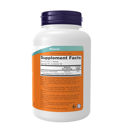 NOW Foods Supplements, Magnesium Glycinate 100 mg, Highly Absorbable Form, 180 Tablets