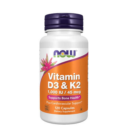 NOW Supplements, Vitamin D-3 & K-2, 1,000 IU/45 mcg,Plus Cardiovascular Support*, Supports Bone Health*, 120 veg Capsules