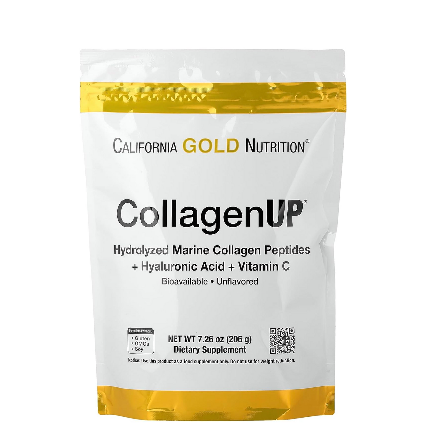 California Gold Nutrition CollagenUPÂ®, Hydrolyzed Marine Collagen Peptides with Hyaluronic Acid and Vitamin C, Unflavored, 7.26 oz (206 g)