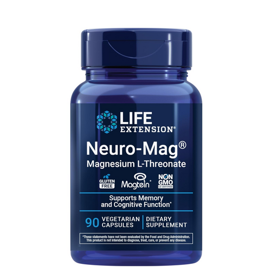 Life Extension Neuro-Mag Magnesium L-Threonate, Memory Health, Quick Thinking, Cognitive Health Support, Vegetarian, Non-GMO, 90 Vegetarian Capsules (144 mg from 2000 mg Magtein magnesium L-threonate