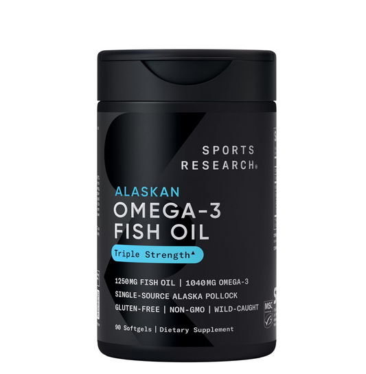 Sports ResearchÂ® Omega-3 Fish Oil 1250 - Triple Strength Fish Oil Supplement from Wild Alaska Pollock - MSC Certified Sustainable Â· Non-GMO Â· Soy Free - 90 Softgel Capsules