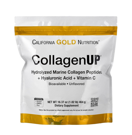 California Gold Nutrition CollagenUPÂ®, Hydrolyzed Marine Collagen Peptides with Hyaluronic Acid and Vitamin C, Unflavored, 1.02 lb (464 g)