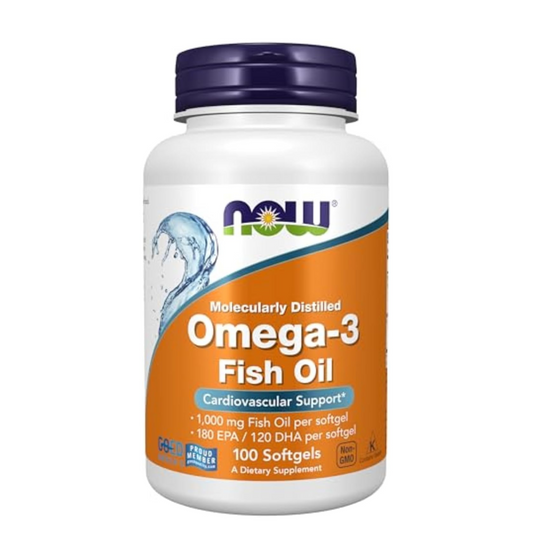 NOW Supplements, Omega-3 180 EPA / 120 DHA, Molecularly Distilled, Cardiovascular Support, 100 Softgels