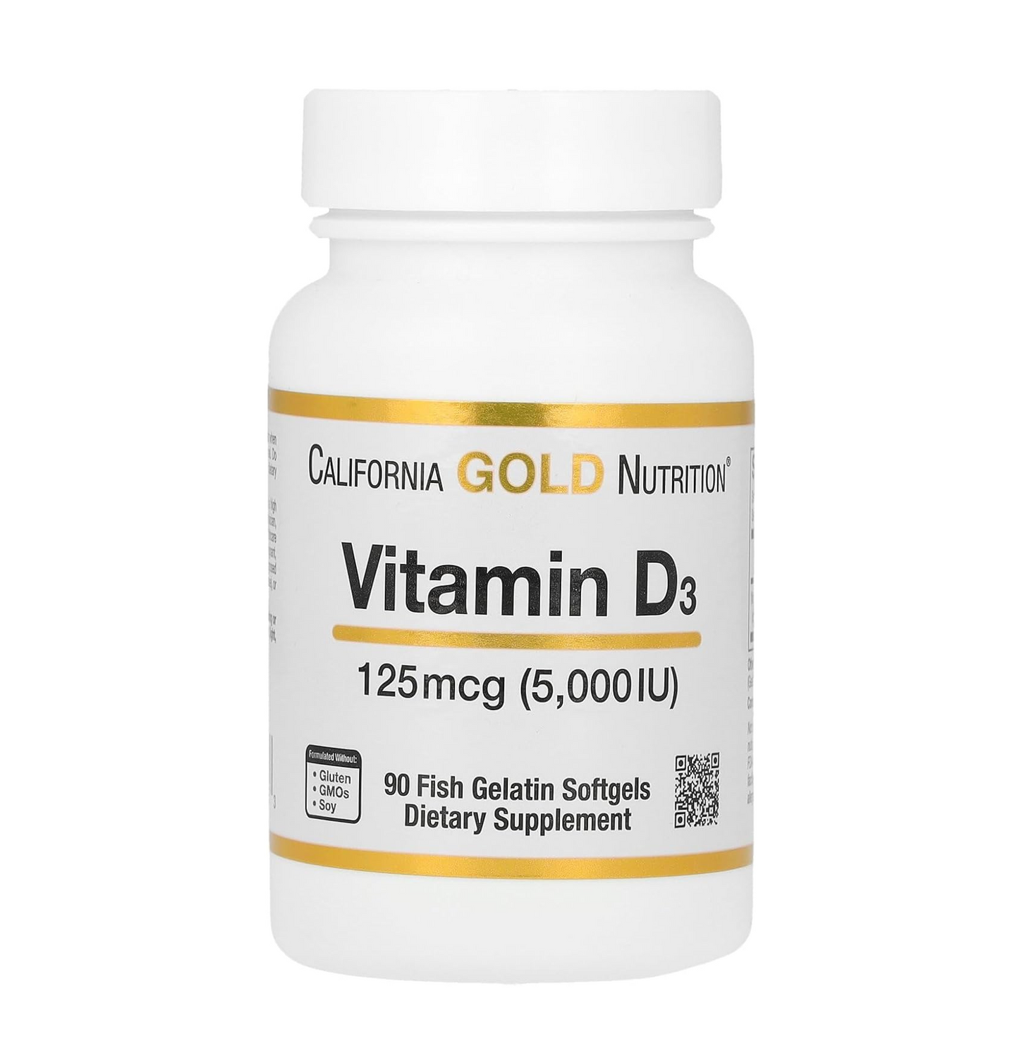 California Gold Nutrition Vitamin D3 Supplement Support for Healthy Bones & Teeth - Immune System Support - Gluten Free, Non-GMO - 125 mcg (5,000 IU) - 90 Fish Gelatin Softgels