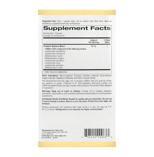 California Gold Nutrition, LactoBif Probiotics, 5 Billion CFU, 60 Veggie Caps
