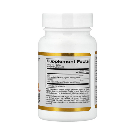 California Gold Nutrition Lutein with Zeaxanthin from Marigold Extract, 60 Veggie Softgels