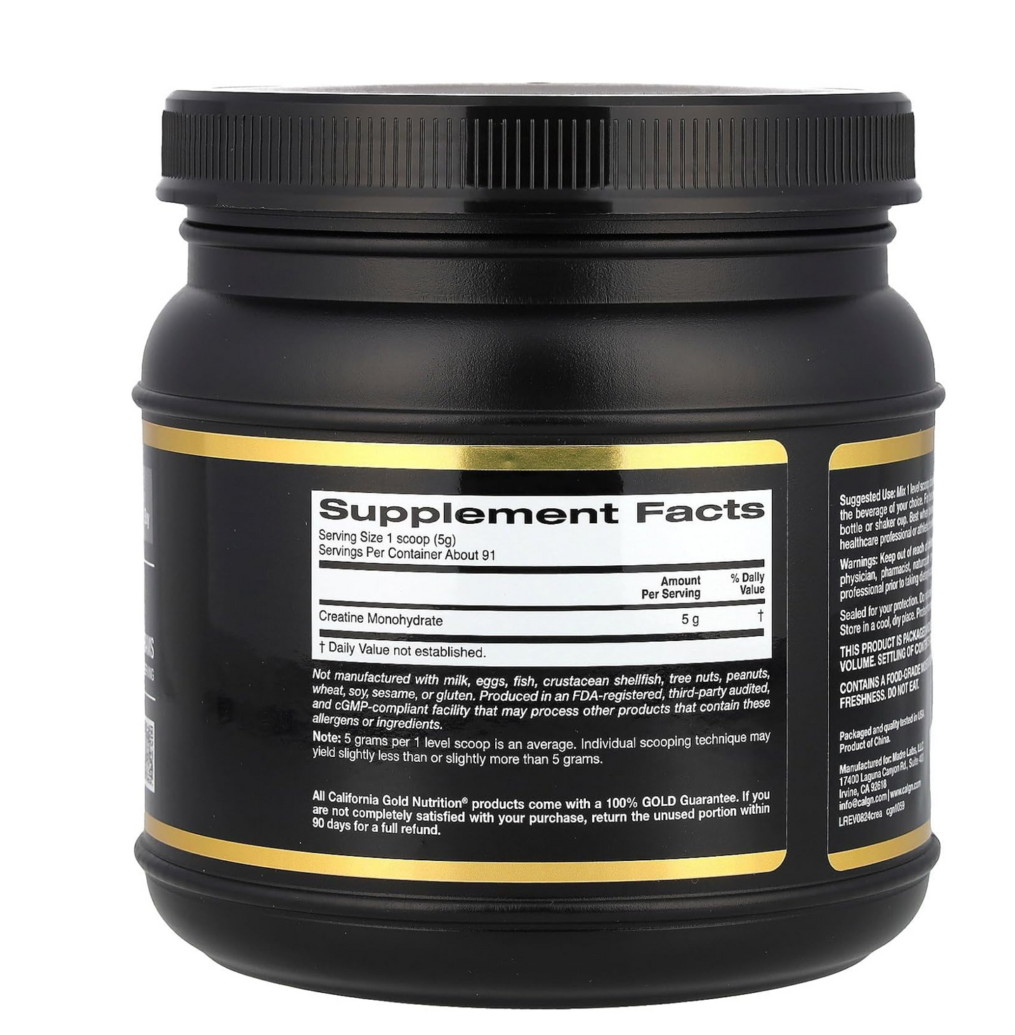 California Gold Nutrition, Creatine Powder, Micronized, Muscle and Strength Support, Creatine Monohydrate, No Gluten, No GMOs, No Soy, Unflavored, 16 oz (454 g)