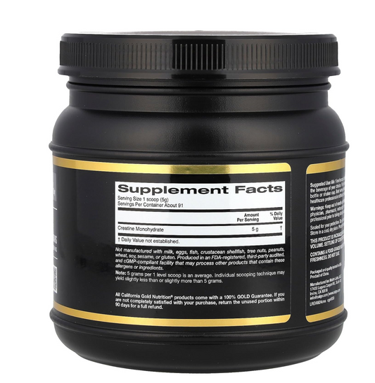 California Gold Nutrition, Creatine Powder, Micronized, Muscle and Strength Support, Creatine Monohydrate, No Gluten, No GMOs, No Soy, Unflavored, 16 oz (454 g)
