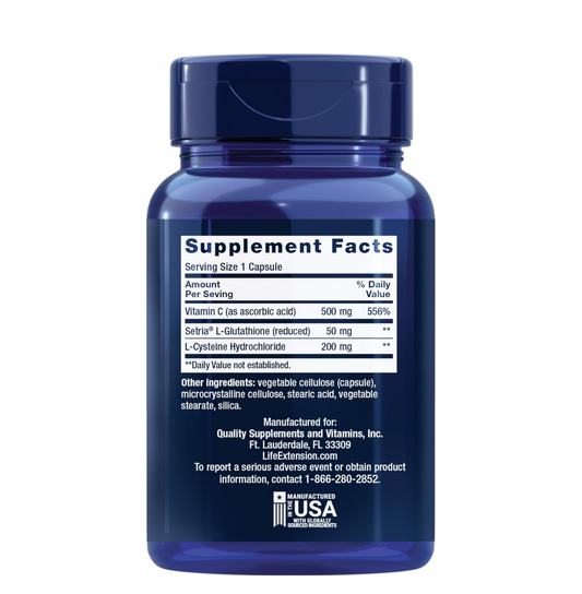 Life Extension Glutathione, Cysteine & C, 500 mg of Vitamin C, Powerful antioxidant Supplement to Support Liver Health, Gluten-Free, Non-GMO, 100 Capsules