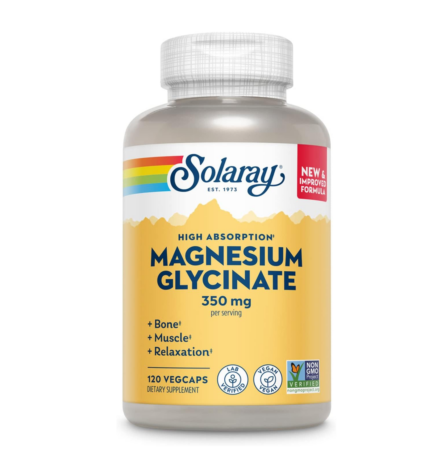 SOLARAY Magnesium Glycinate Capsules, Chelated Magnesium Bisglycinate w/BioPerine, Higher Absorption Magnesium Supplement - Bones, Muscles, Heart Support, Vegan (30 Servings, 120 VegCaps)