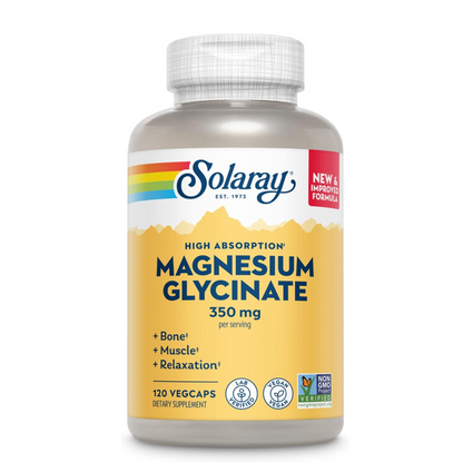 SOLARAY Magnesium Glycinate Capsules, Chelated Magnesium Bisglycinate w/BioPerine, Higher Absorption Magnesium Supplement - Bones, Muscles, Heart Support, Vegan (30 Servings, 120 VegCaps)