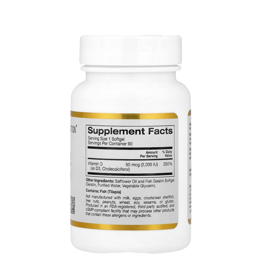 California Gold Nutrition Vitamin D3, 50 mcg (2,000 IU), 90 Fish Gelatin Softgels