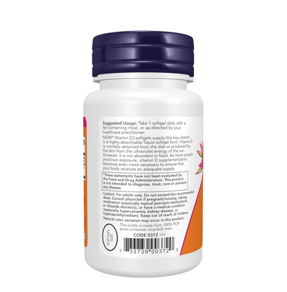 NOW Foods Supplements, Vitamin D-3 5,000 IU, High Potency, Structural Support*, 120 Softgels