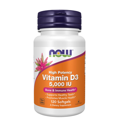 NOW Foods Supplements, Vitamin D-3 5,000 IU, High Potency, Structural Support*, 120 Softgels