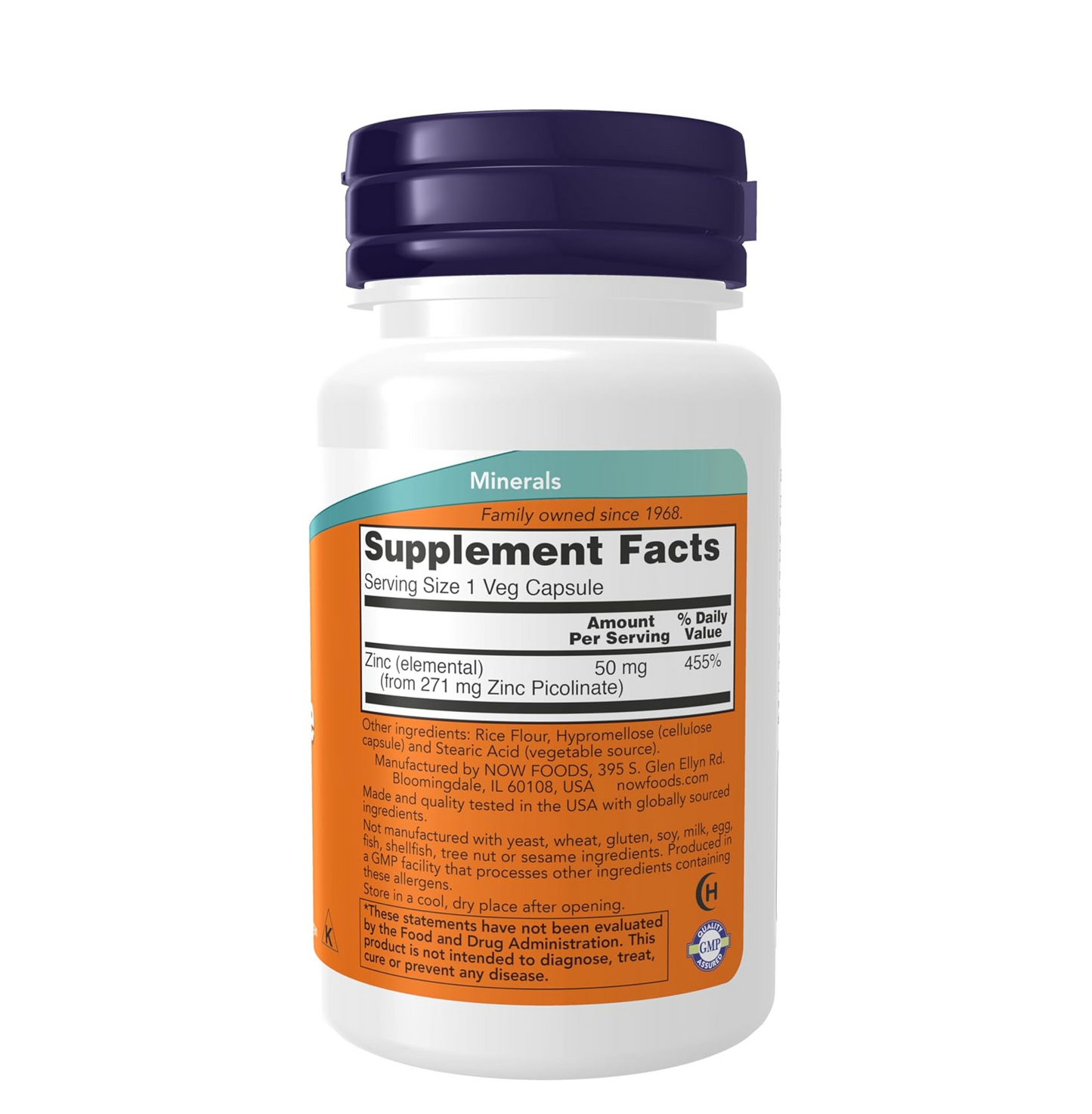 Now Foods Supplements, Zinc Picolinate 50 mg, Supports Enzyme Functions*, Immune Support*, 30 Veg Capsules