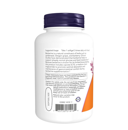 NOW Foods Supplements, Berberine Glucose Support, Combined with MCT Oil for Optimal Berberine Absorption, 90 Softgels