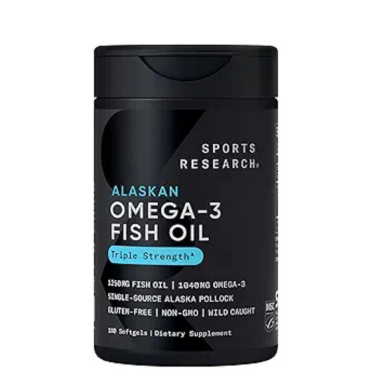 Sports ResearchÂ® Omega-3 Fish Oil 1250 - Triple Strength Fish Oil Supplement from Wild Alaska Pollock - MSC Certified Sustainable Â· Non-GMO Â· Soy Free - 180 Softgel Capsules