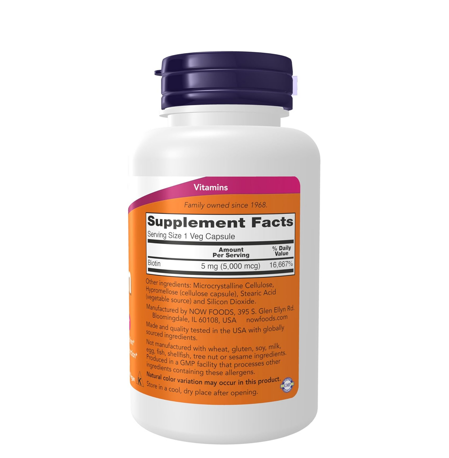 NOW Foods Supplements, Biotin 5,000 mcg, Amino Acid Metabolism*, Energy Production*, 120 Veg Capsules