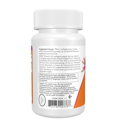 NOW Foods Supplements, Vitamin D-3 10,000 IU, Highest Potency, Structural Support*, 120 Softgels