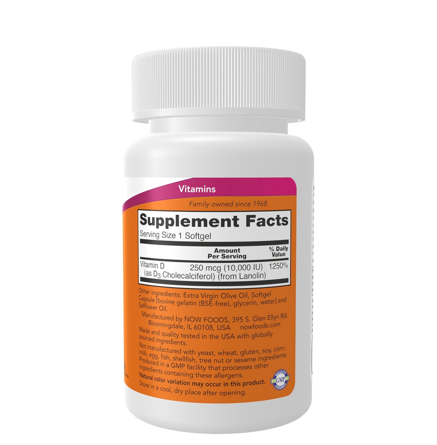 NOW Foods Supplements, Vitamin D-3 10,000 IU, Highest Potency, Structural Support*, 120 Softgels