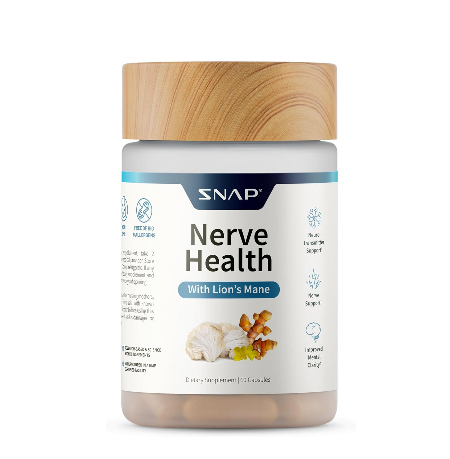 Snap Supplements Nerve Health Support with Lion's Mane, Organic Turmeric & Herbs â€“ Neuropathy Supplement for Mental Clarity, Focus & Healthy Nerve Function* â€“ 60 Capsules