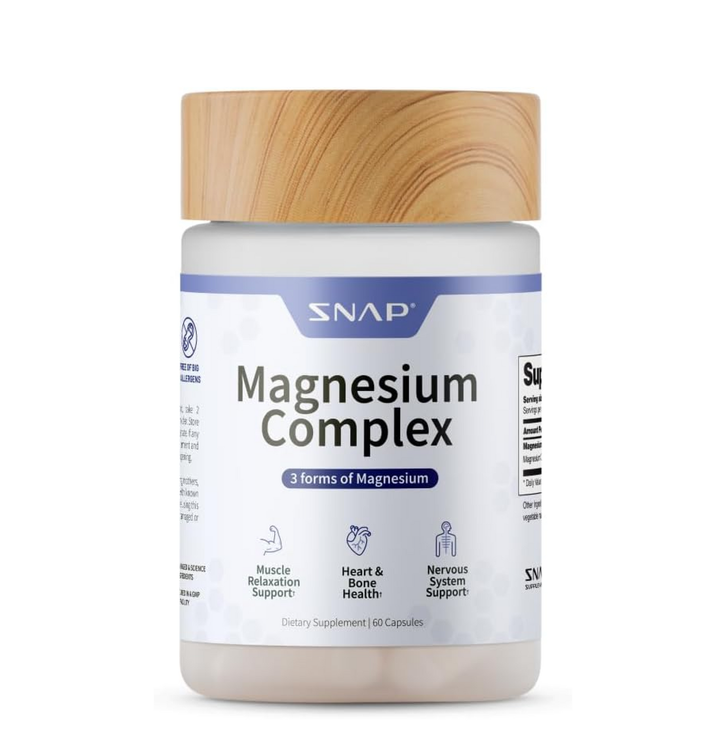 Snap Triple Magnesium Complex for Women & Men for Sleep & Muscle Support â€“ 400mg, 3-in-1 Magnesium Supplement â€“ Bisglycinate, Citrate & Oxide â€“ Chelated for High-Absorption, 60 Vegetarian Capsules