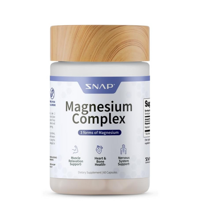 Snap Triple Magnesium Complex for Women & Men for Sleep & Muscle Support â€“ 400mg, 3-in-1 Magnesium Supplement â€“ Bisglycinate, Citrate & Oxide â€“ Chelated for High-Absorption, 60 Vegetarian Capsules