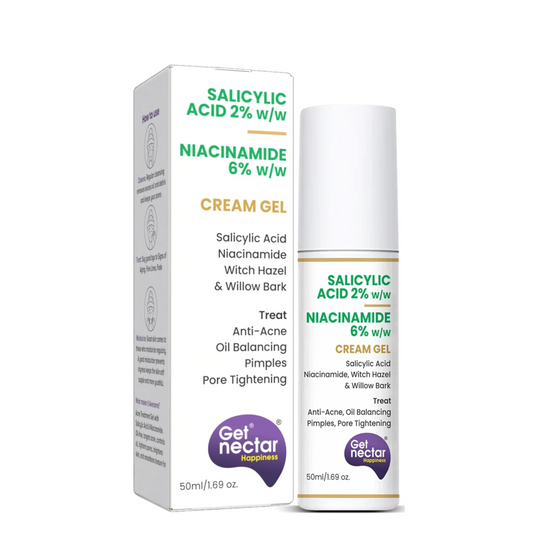 Get Nectar Happiness 2% Salicylic Acid 6% Niacinamide Acne Treatment Gel with Oil-Free for Active Acne, Pimples Oil Balancing, Pore Tightening & Brightens and Smoothens 50ml