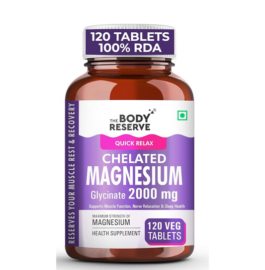 The Body Reserve Magnesium Glycinate Supplement | 2000mg Per Serving High-Absorption Chelated Form | Magnesium Supplement for Muscle & Nerve Relaxation | Sleeping Tablets for Deep Sleep | For Men & Women | 120 Veg Tablets