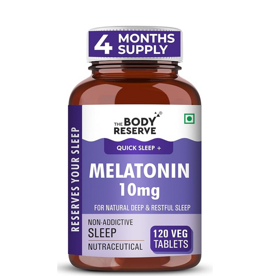 The Body Reserve Melatonin 10mg - 120 Veg Tablets for Sleep Support, Nerve Relaxation, and Stress Relief - Non-Habit Forming for Men & Women
