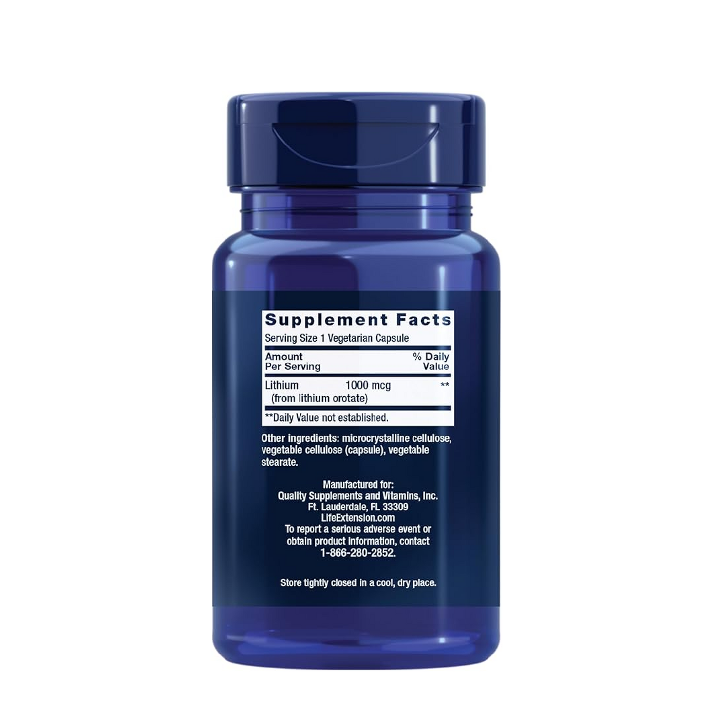 Life Extension Lithium, 1000 mcg â€“ Lithium Orotate â€“ Helps Maintain Cognitive Function & Memory â€“ Low-Dose Formula â€“ Non-GMO, Gluten-Free, Vegetarian â€“ 100 Capsules