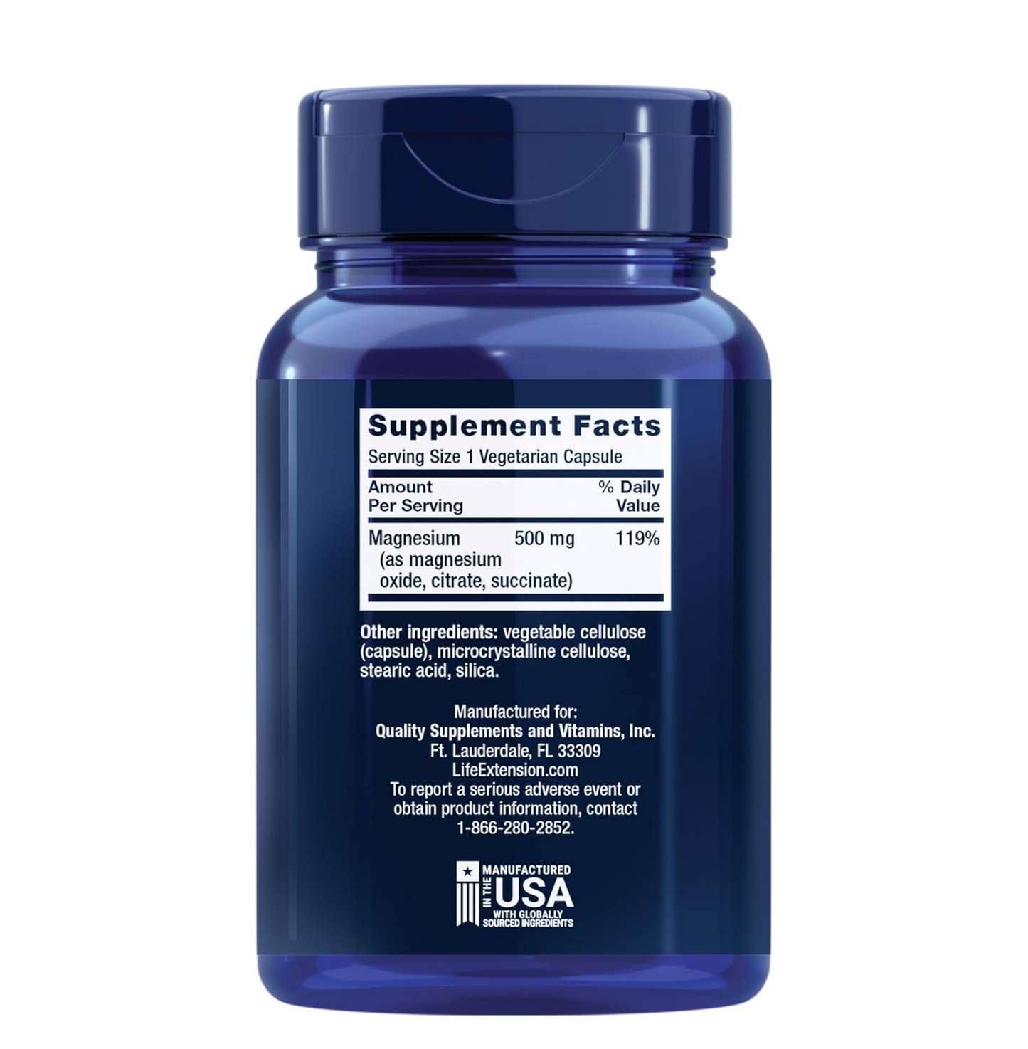 Life Extension Magnesium Caps, 500 mg, Magnesium Oxide, Citrate, and Succinate, Heart Health, Healthy Bones, Metabolism Support, 100 Vegetarian Capsules