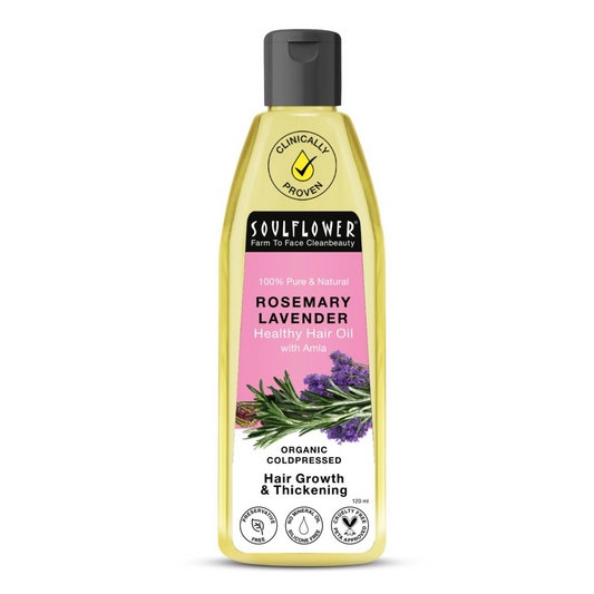 Soulflower Rosemary Lavender Hair Oil For Healthy Hair, Scalp Nourishment, Hair Growth - 100% Pure & Natural Undiluted Cold Pressed Oil, 120Ml