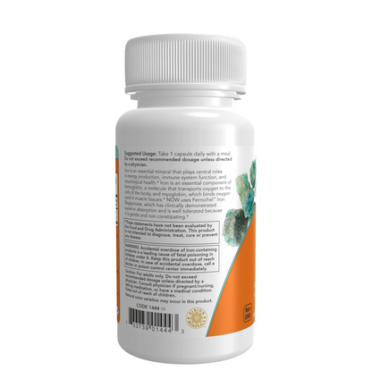 NOW Supplements, Iron 36 mg, Double Strength, Non-Constipating*, Essential Mineral, 90 Veg Capsules