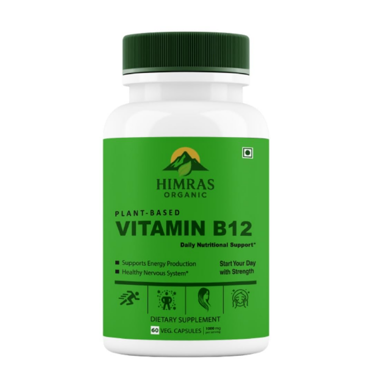 Plant-Based Vitamin B12 1000mcg Natural Energy & Immunity Booster 60 Veg Capsules for Men & Women Dietary Supplement (1)