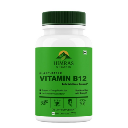 Plant-Based Vitamin B12 1000mcg Natural Energy & Immunity Booster 60 Veg Capsules for Men & Women Dietary Supplement (1)