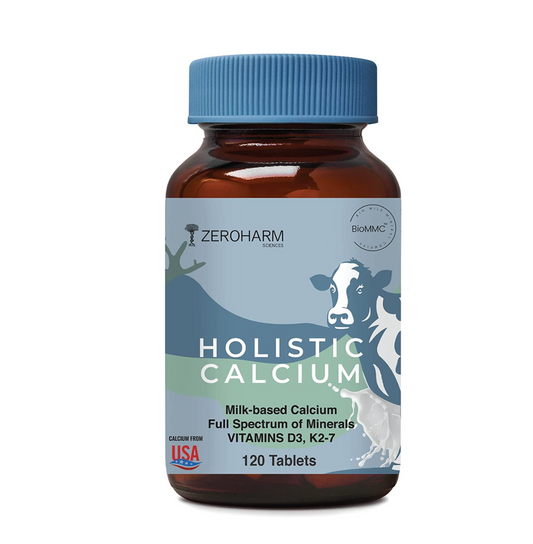 ZEROHARM Holistic Calcium Tablets â€“ High Absorbption Milk-Based Calcium Supplement with Vitamin D3, K2-7, Magnesium, Phosphorous â€“ Supports Bone Strength & Joint Health For Men & Women â€“ 120 Tablets