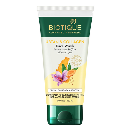 Biotique Ubtan & Collagen Face Wash for Tan Removal & Enhancing Skin Complexion - Gentle Exfoliation, Dead Skin Cell Removal| For Men & Women - 150ml