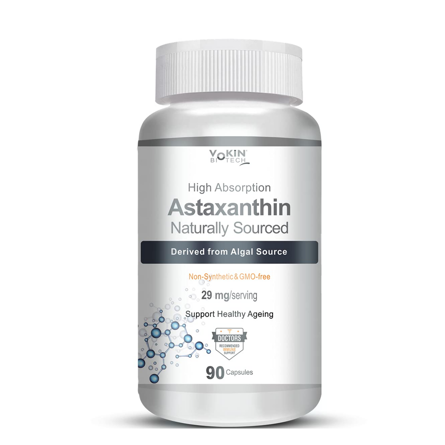 Vokin Biotech Astaxanthin 29mg - Naturally Sourced from Algae - Non-Synthetic - Best or Healthy Ageing - 90 Capsules