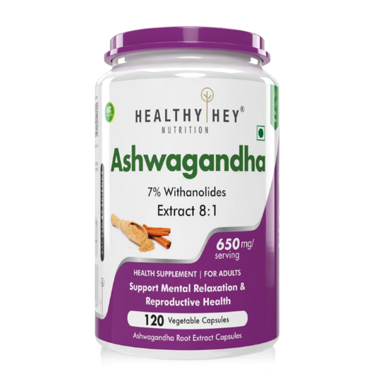 HealthyHey Nutrition Ashwagandha Powder Withania Somnifera | 100% Natural Ashwagandha Capsules - Ashwagandha Rejuvenates Mind & Body-120 Ashwagandha Capsules
