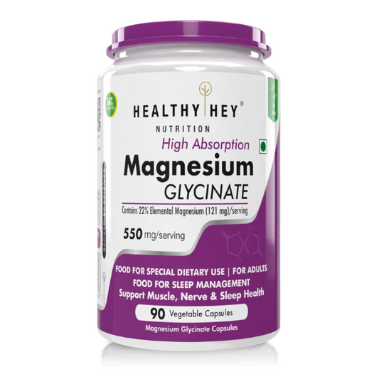 HealthyHey Nutrition Magnesium Glycinate High Absorption for Sleep, Cramps, & Nerves Health - 90 Vegetable Capsules