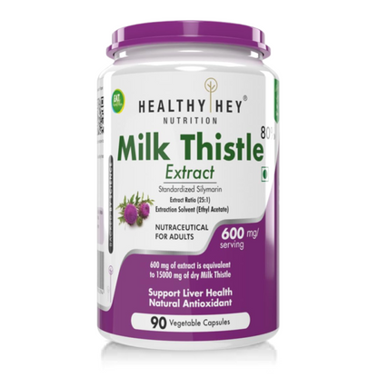 HealthyHey Nutrition Milk Thistle Capsules for Liver Health - High Strenght -Extract - 90 Veg. Capsules