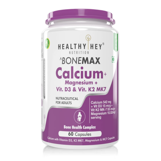 HealthyHey Nutrition Vegan Calcium with Magnesium, Vitamin D3 & Vitamin K2- Mk7 - BoneMax - Bone Health Complex - 60 Vegetable Capsules