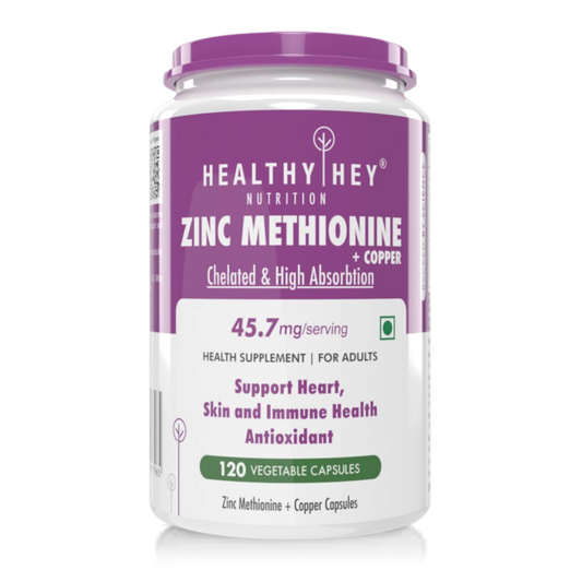 Healthyhey Nutrition Zinc Methionine Plus Copper, Supports Immune and Antioxidant Protection - 120 Veg Capsules